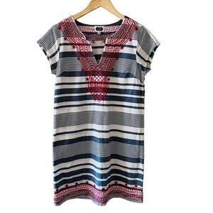 Mud Pie Dress Size S Small Embroidered Striped Cap Sleeve